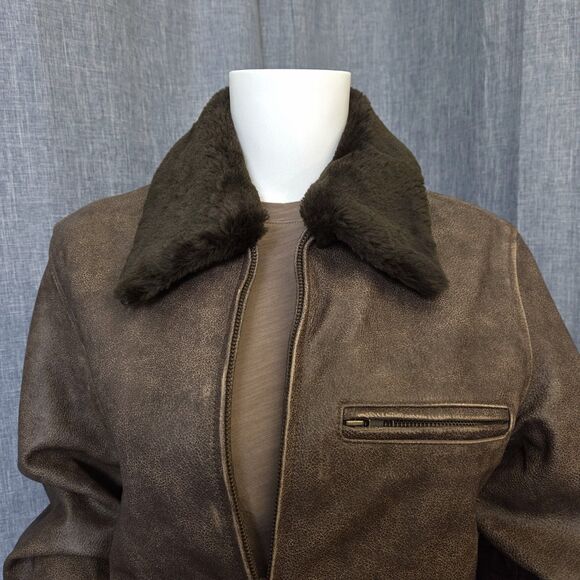 RARE LL BEAN Leather Aviator Jacket Women’s MP Brown Removable Sherpa Collar - Picture 8 of 16